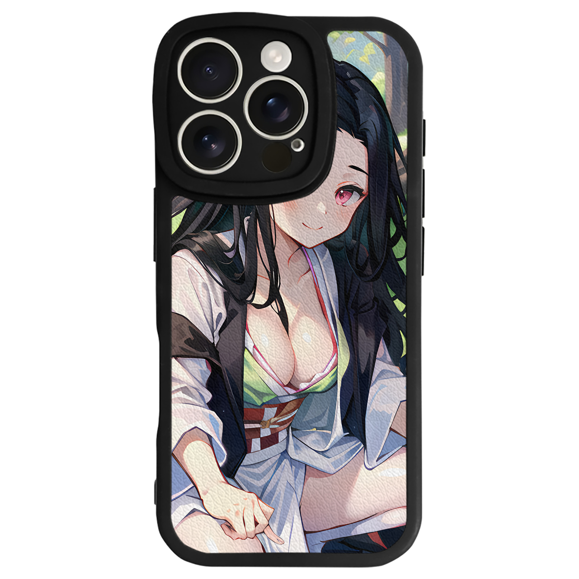 （画像用） 鬼滅の刃（きめつのやいば）竈門 禰󠄀豆子／かまど ねずこ Kamado Nezuko 【iPhone 16シリーズ対応】シリコンスマホケース（レザー調） 材質：シリコン